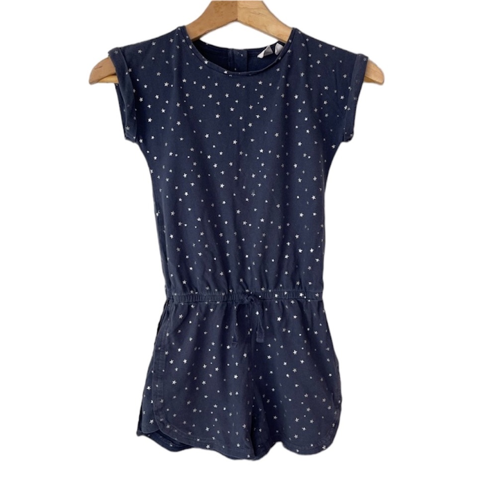 GAPKids Romper Short Sleeve Navy Blue Silver Stars Girls Size Medium (8)